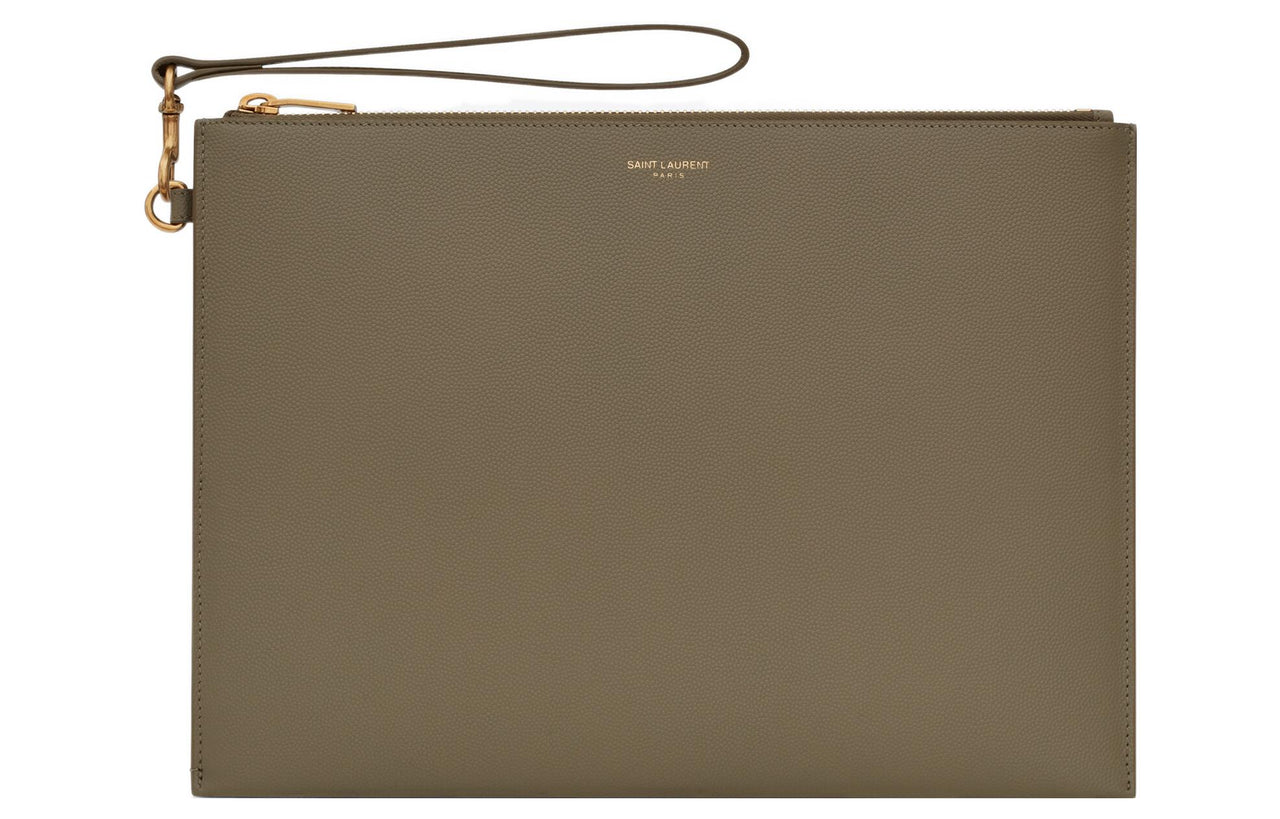 SAINT LAURENT Cow Leather Tablet Clutch Men's Green