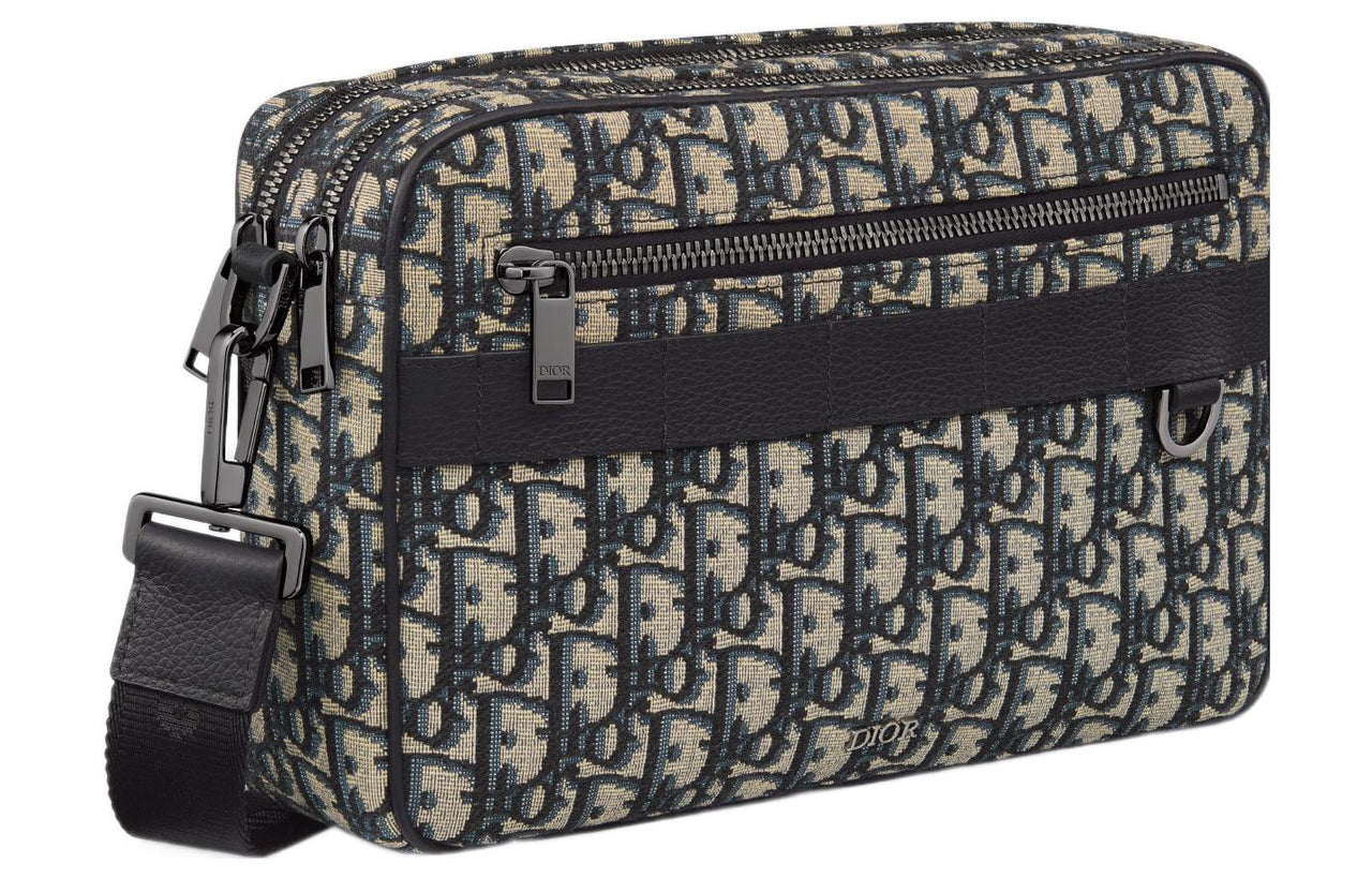 DIOR Oblique Print Grain Cow Leather Shoulder Bag, Crossbody Bag Large Size Men's Beige & Black