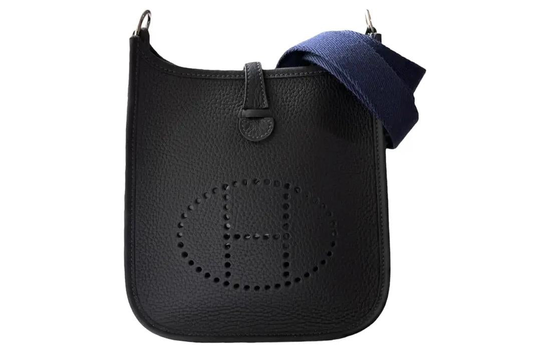 HERMES Evelyne Clemence Leather Shoulder Bag Crossbody Bag Women's Black Velvet & Navy Blue & Dark Blue
