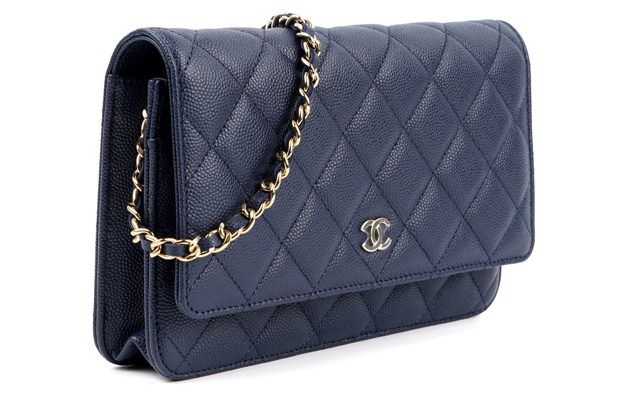 CHANEL WOC Grain Embossed Cow Leather Shoulder Bag, Crossbody Bag Women's Navy Blue