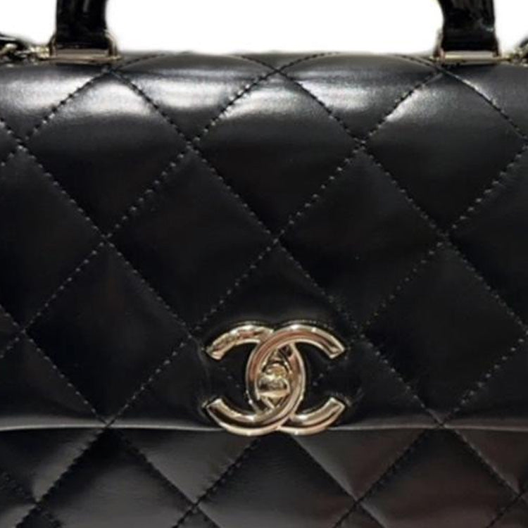 CHANEL Waxed Leather Handbag Shoulder Bag Crossbody Bag Medium Size Women's Black