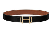 HERMES Royal Togo Calfskin Double-Sided Leather Leather Belts Men's Black/Gold Width: 3.8cm