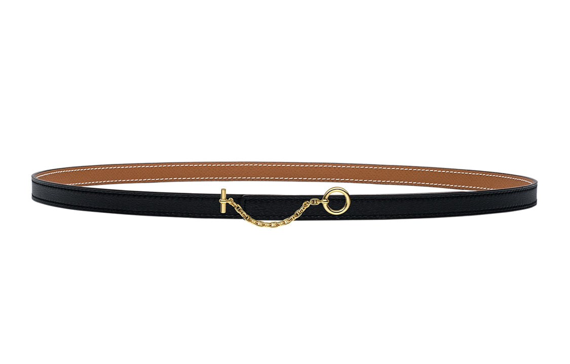 HERMES Carousel Pig Nose Gold Buckle Epsom Calfskin Double-Sided Leather Belt Unisex Black Width: 1.3cm