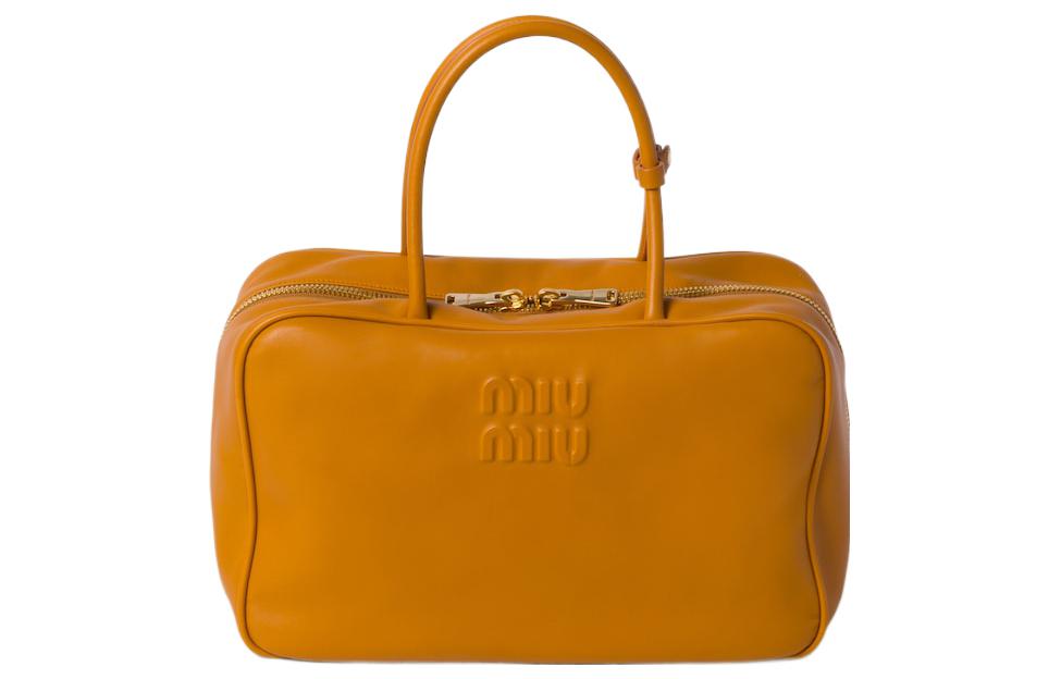 MIU MIU Leather Shoulder Bag Crossbody Bag Handbag Women's Pomegranate Yellow