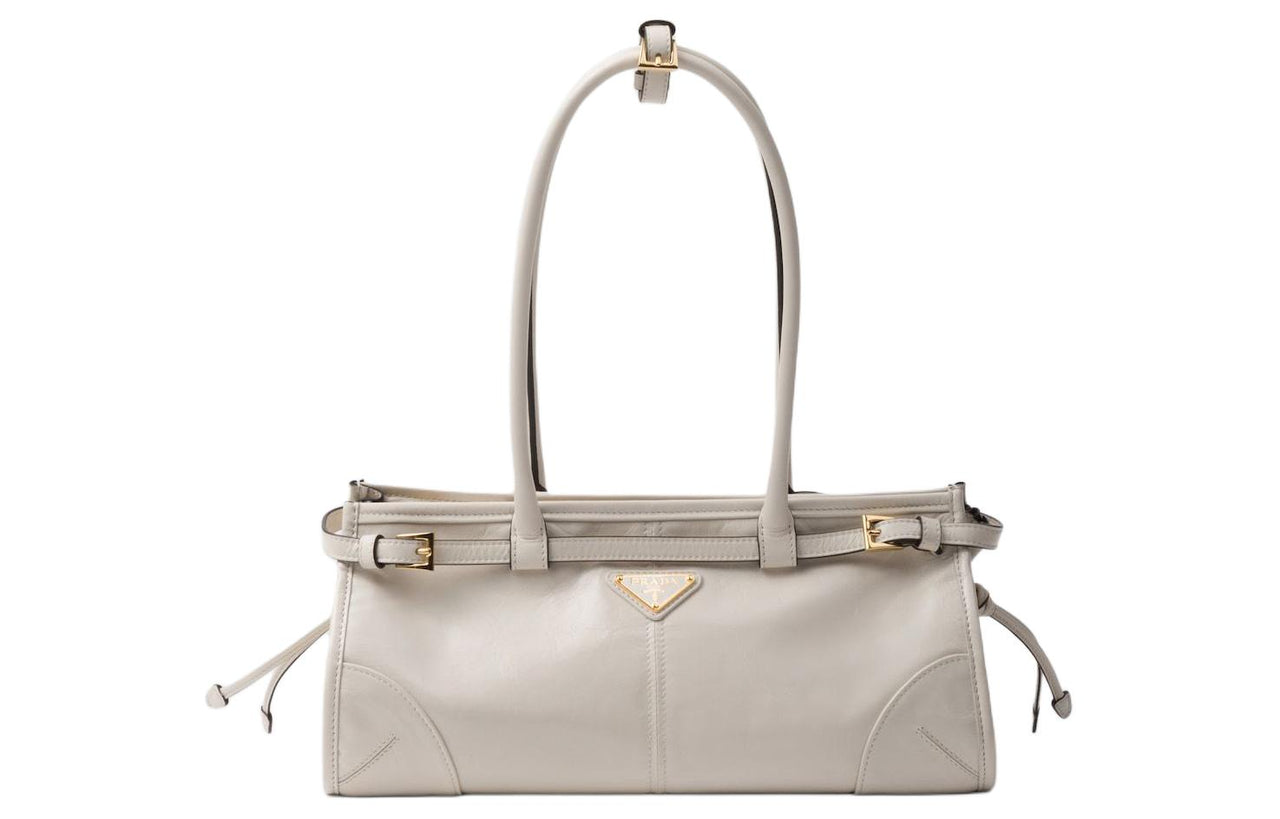 PRADA Leather One Shoulder Handbags Medium Size Women's White