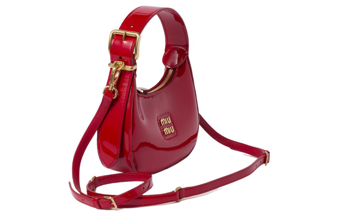 MIU MIU Leather Crescent Bag, Hobo Bag, Shoulder Bag, Crossbody Handbag Regular Women's Red