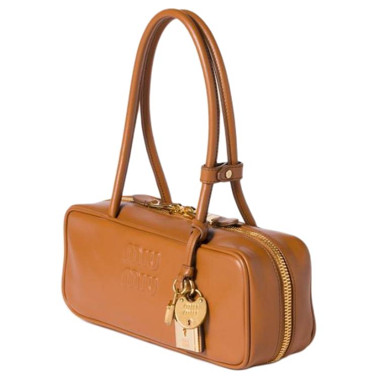 MIU MIU Beau Calfskin Handbag Small Size Women's Cognac Brandy