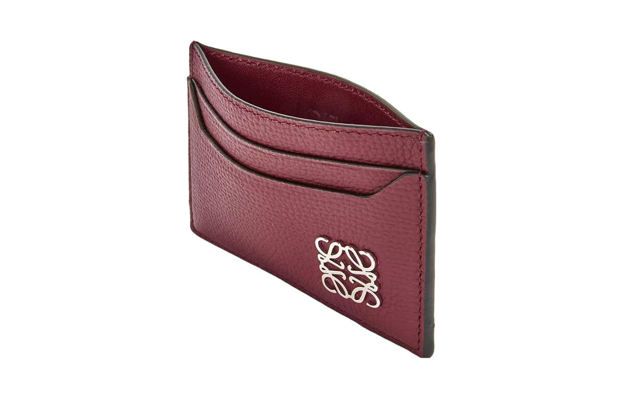 LOEWE Anagram Pebbled Cow Leather Card Holder Women's Berry
