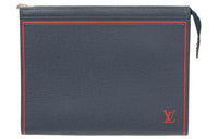 LOUIS VUITTON Pochette Voyage Leather Toiletry Bags Clutches Medium Size Men's Dark Blue