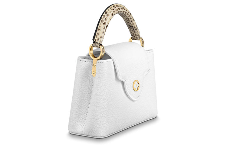 LOUIS VUITTON Capucines Python Skin Trim Kapustin Handbag Shoulder Bag Crossbody Bag Mini Women's Candy Color/White