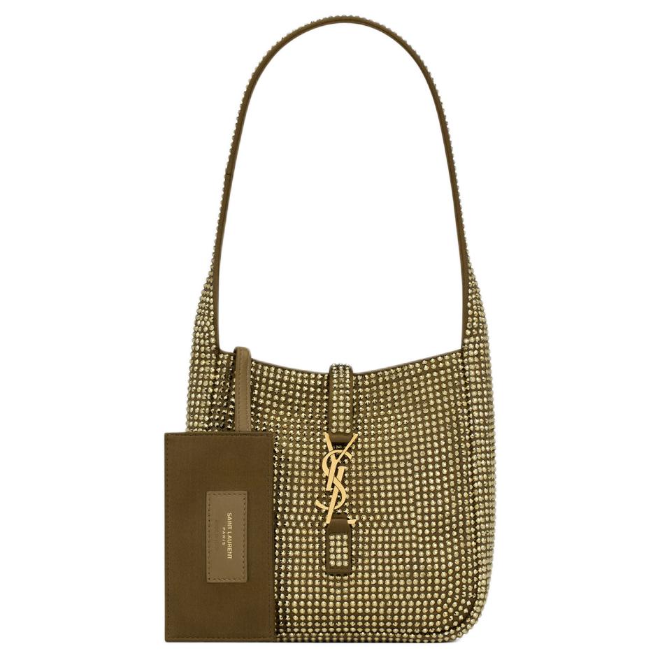 SAINT LAURENT LE5A7 Rhinestone Brocade Satin Handbag Shoulder Bag Women's Yellow Brown
