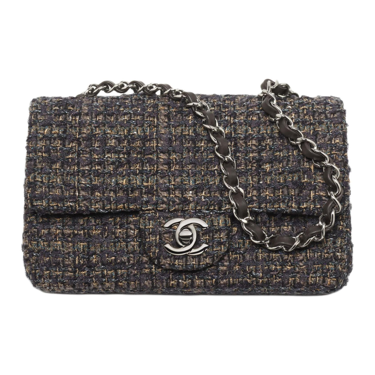 CHANEL Wool Crossbody Bag Shoulder Bag Mini Women's Brown & Black & Maroon & Light Blue