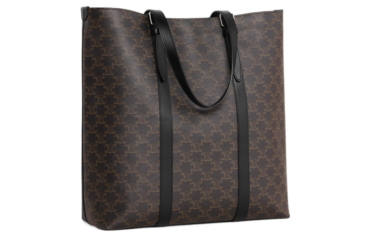 CELINE Cabas Cow Leather Binding Tote Bag Shopping Bag Handbag Men's Black