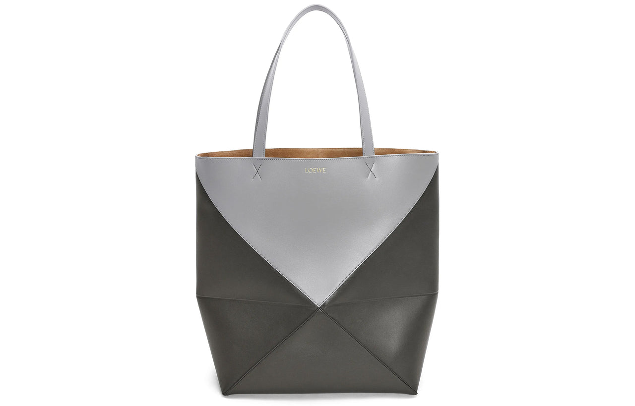 LOEWE Shiny Cow Leather Tote Bag, Shopping Bag, Shoulder Bag, Handbag Tubas Men's Pearl Gray & Dark Gray