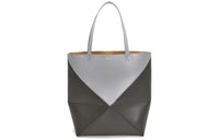 LOEWE Shiny Cow Leather Tote Bag, Shopping Bag, Shoulder Bag, Handbag Tubas Men's Pearl Gray & Dark Gray