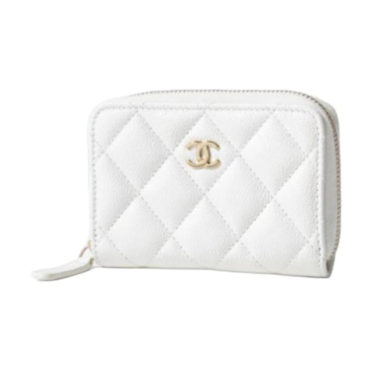 CHANEL Smooth Lambskin Coin Purse Mini Women's White