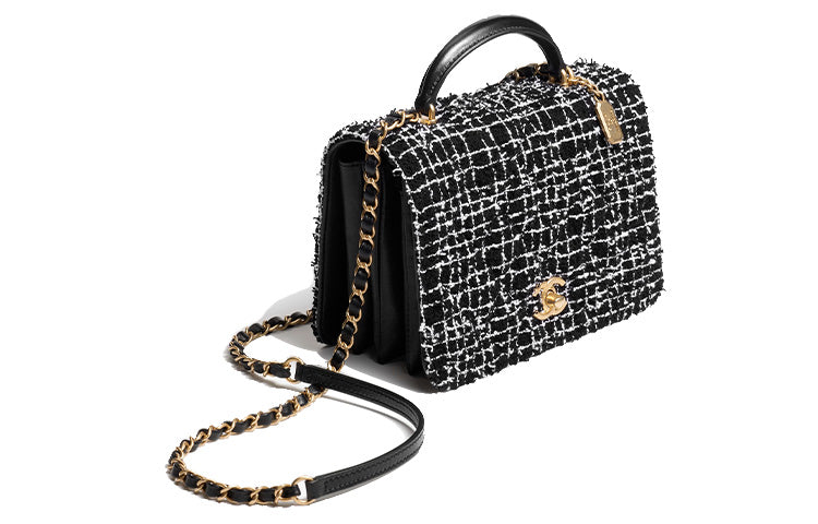 CHANEL Twill Soft Velvet And Lambskin Mouth Cover Bag Shoulder Bag Crossbody Bag Handbag Small Size Women's Black/White