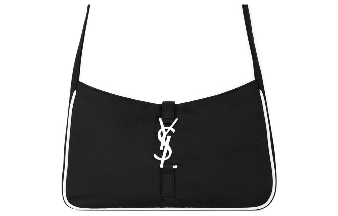 SAINT LAURENT LE5A7 Recycled Nylon Shoulder Bag, Crossbody Bag Women's Black/White