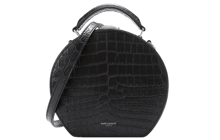 SAINT LAURENT Cow Leather Box Bag, Round Shaped Bag, Portable Crossbody Bag, Shoulder Bag Trumpets Women's Black