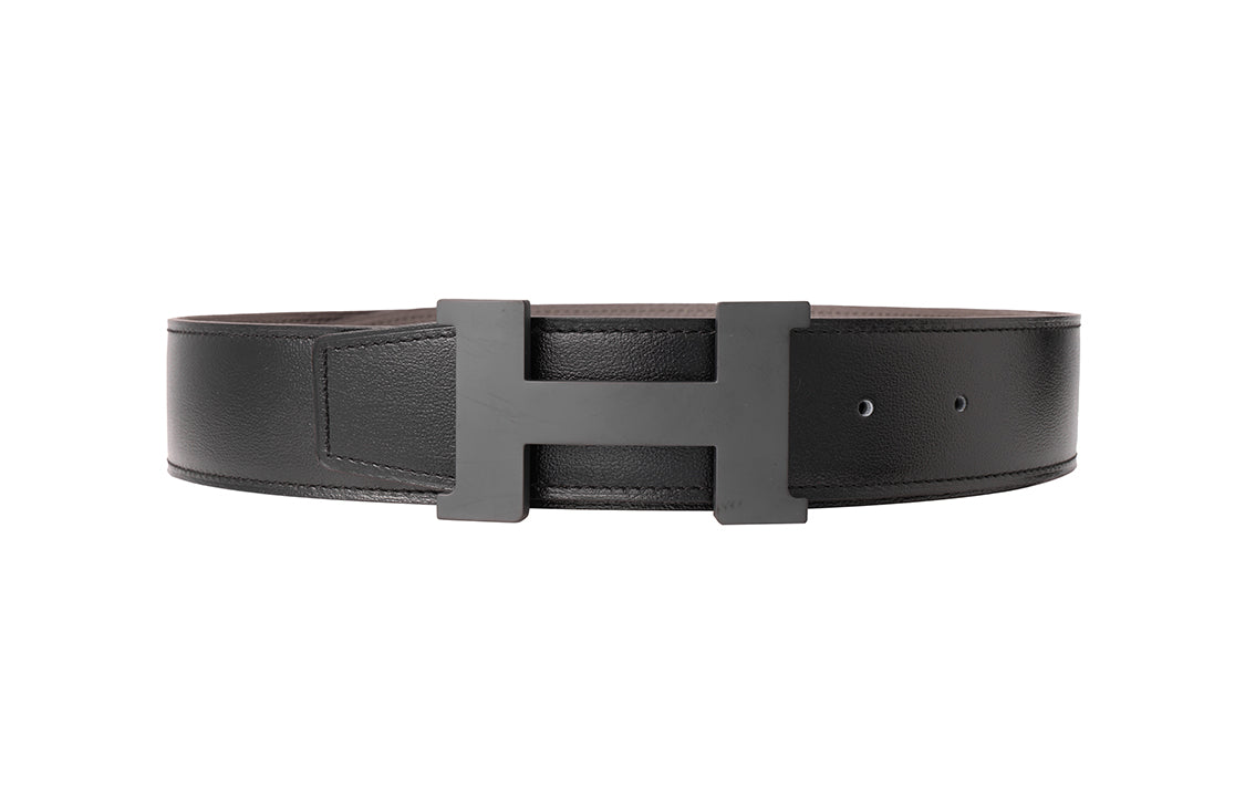 HERMES Cow Leather Leather Belts Unisex Black/Gray 3.8cm Wide