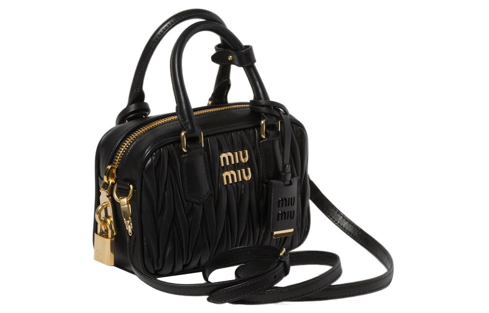 MIU MIU Arcadie Collection Matelassé Soft Sheep Leather Shoulder Bag, Crossbody Bag, Handbag Women's Black