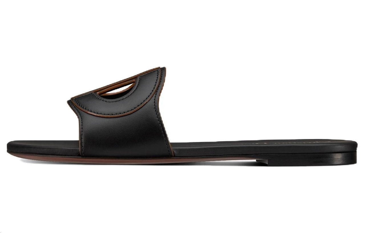 DIOR D Club Genuine Leather Sole Odor Resistant Slide Slippers Women's Black