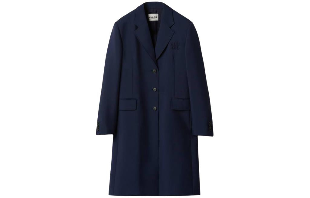 MIU MIU Single Breasted Mohair Coat Women's Marine Blue