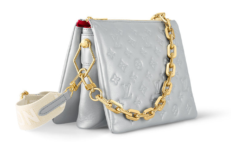 LOUIS VUITTON Coussin Sheepskin Handbag Shoulder Bag Crossbody Bag Small Size Women's Silver