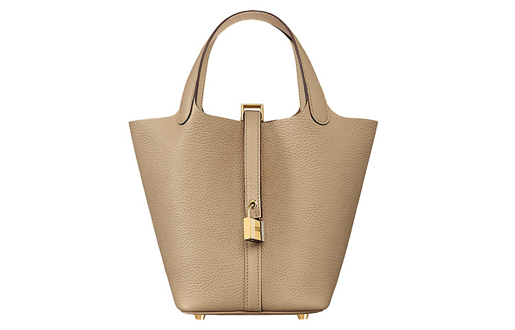 HERMES Picotin Clemence Bullock Leather Basket Bag Handbag Bucket Bag 18 Women's S2 Trench Coat In Gray