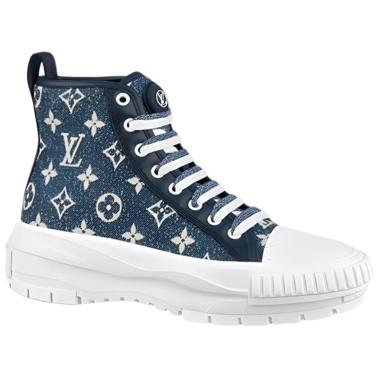 LOUIS VUITTON Squad Boot Monogram Denim Navy Blue White Women's