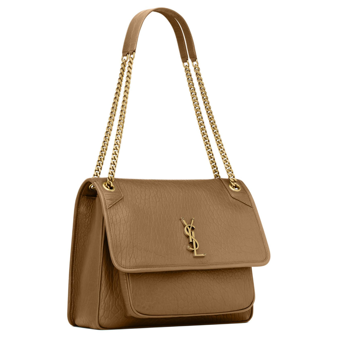 SAINT LAURENT Grain Sheepskin Shoulder Bag Large Size Women's Brown
