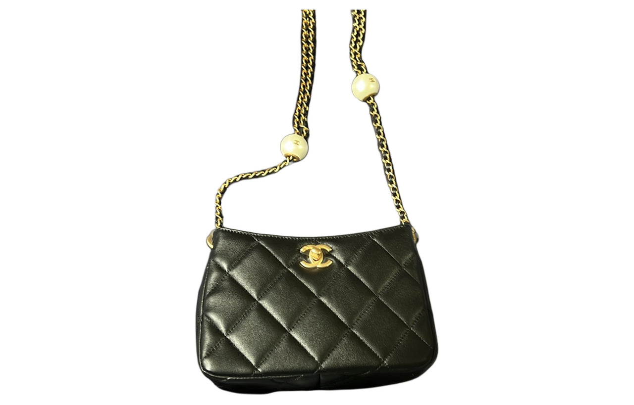 CHANEL Waxed Leather Hobo Bag Shoulder Bag Crossbody Bag Women's Black