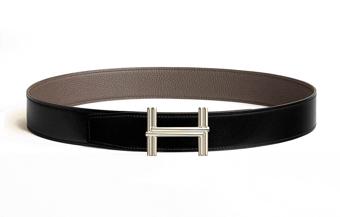 HERMES Leather Leather Belts Men's Black/Tin Gray Width: 3.8cm