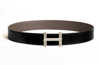 HERMES Leather Leather Belts Men's Black/Tin Gray Width: 3.8cm