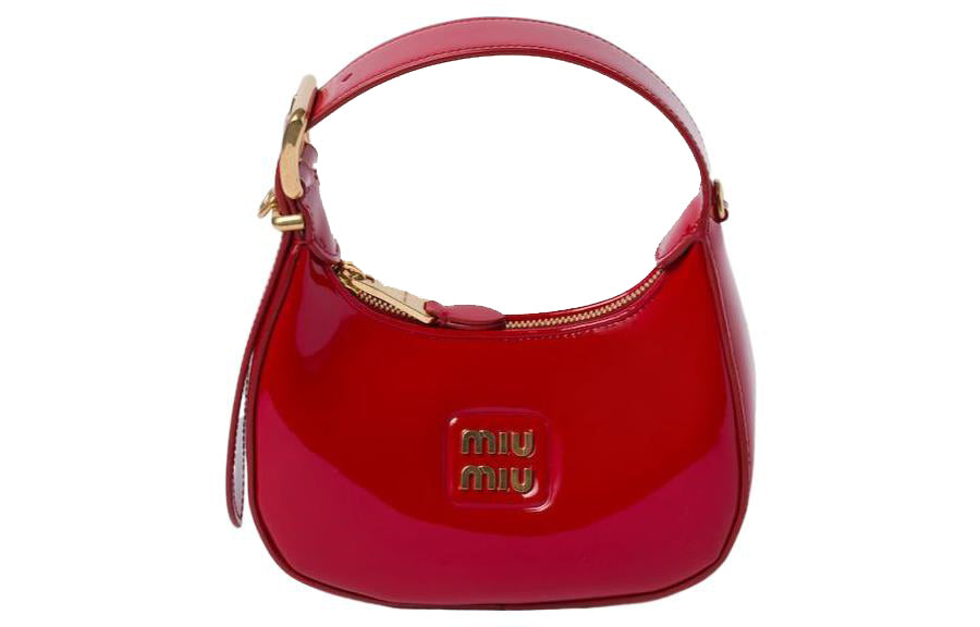 MIU MIU Leather Crescent Bag, Hobo Bag, Shoulder Bag, Crossbody Handbag Regular Women's Red