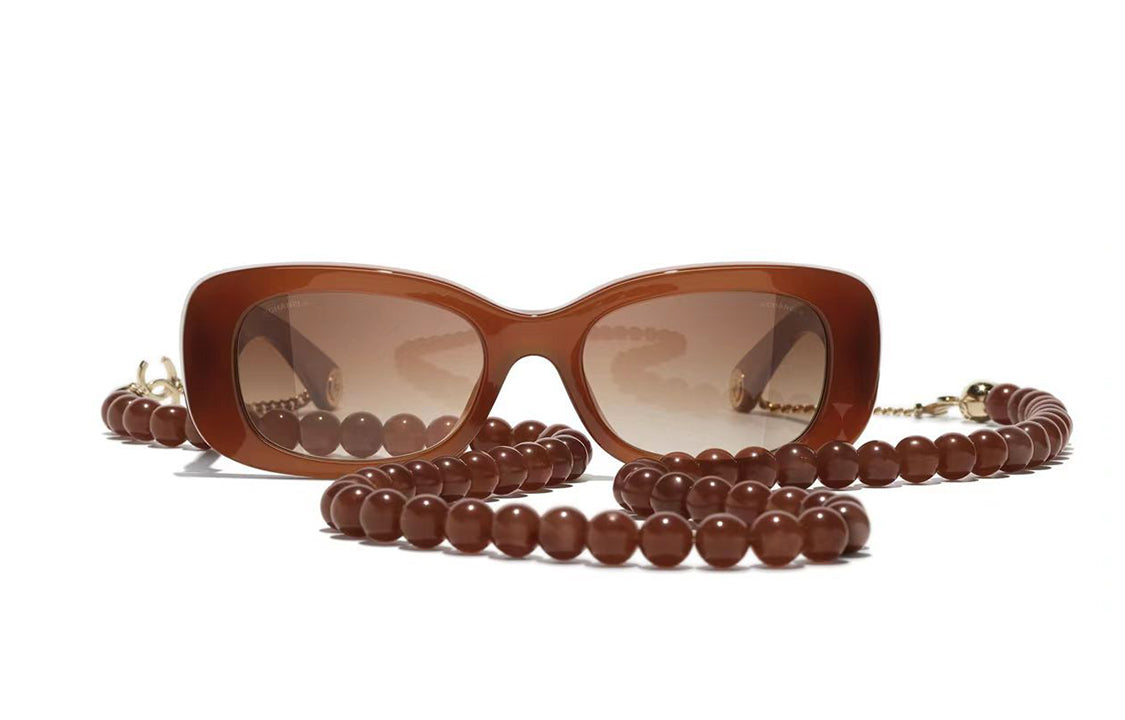 CHANEL Plate Frame Irregular Shape Sunglasses Women's Brown