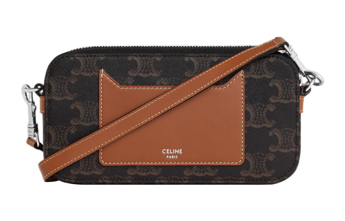 CELINE Cow Leather Shoulder Bag Crossbody Bag Clutches Regular Men's Tawny