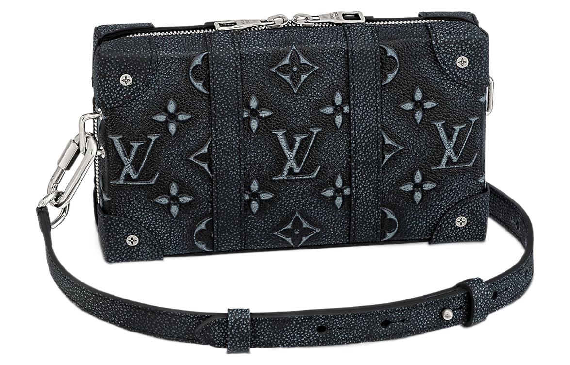 LOUIS VUITTON SOFT TRUNK Cow Leather Handheld Shoulder Bag, Crossbody Bag Regular Men's Denim Blue