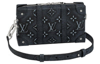 LOUIS VUITTON SOFT TRUNK Cow Leather Handheld Shoulder Bag, Crossbody Bag Regular Men's Denim Blue