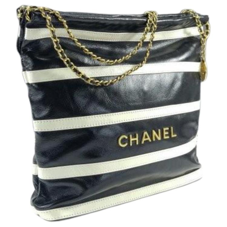 CHANEL 22Bag Bright Calfskin Hobo Bag, Handbag, Shoulder Bag Small Size Women's Black & White