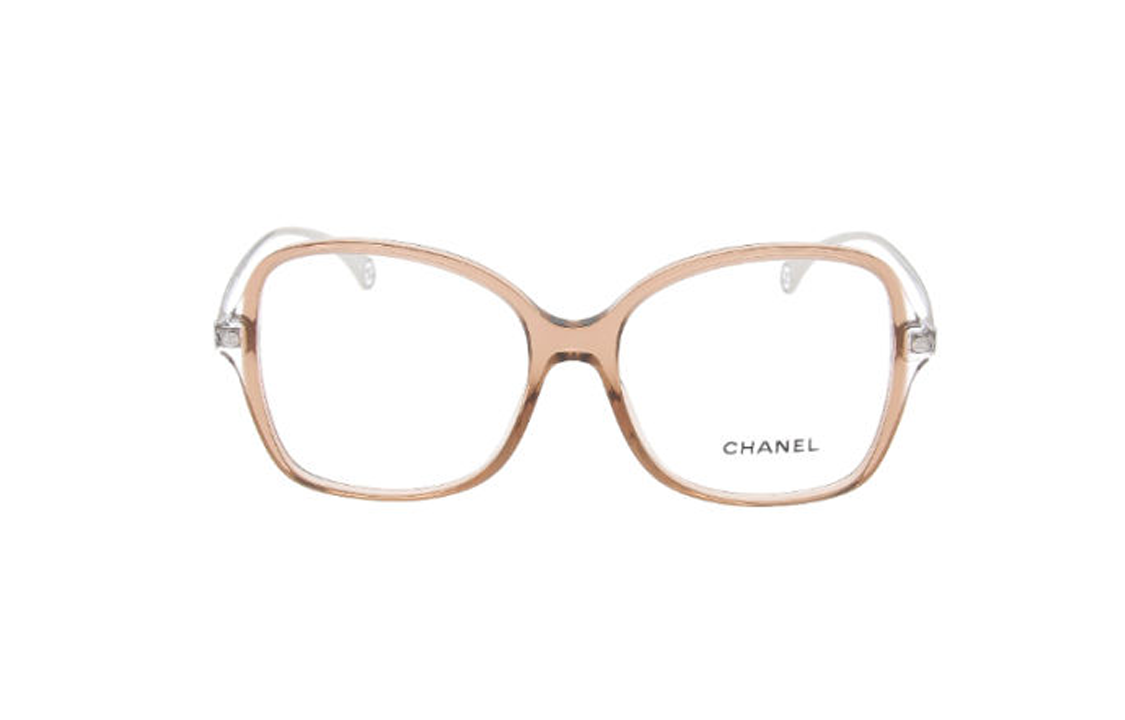 CHANEL Plastic Irregular Shape Eyeglass Frames Unisex Beige
