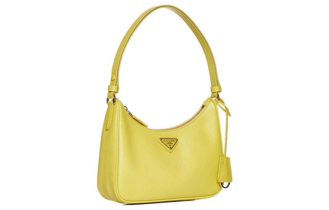 PRADA Leather One Shoulder Handbag Mini Women's Yellow