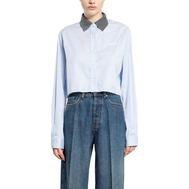 MIU MIU Logo Embroidered Striped Shirt