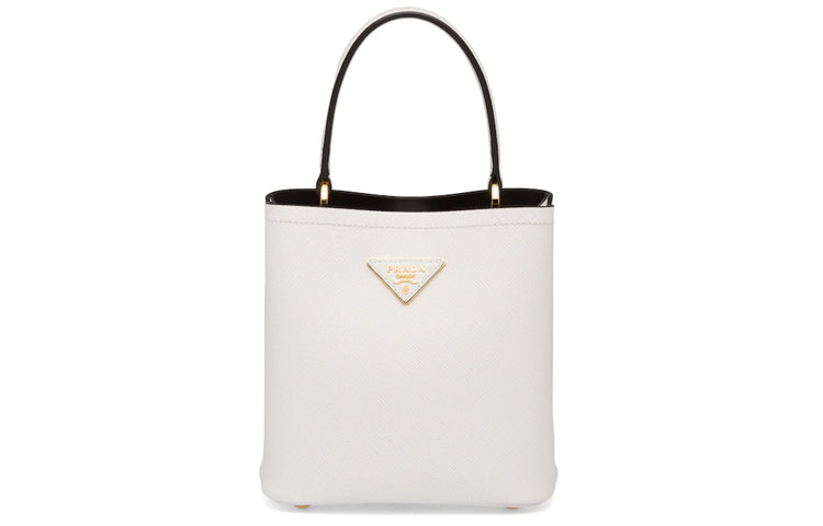 PRADA Panier Leather Handbag Shoulder Bag Handbag Women's White/Black