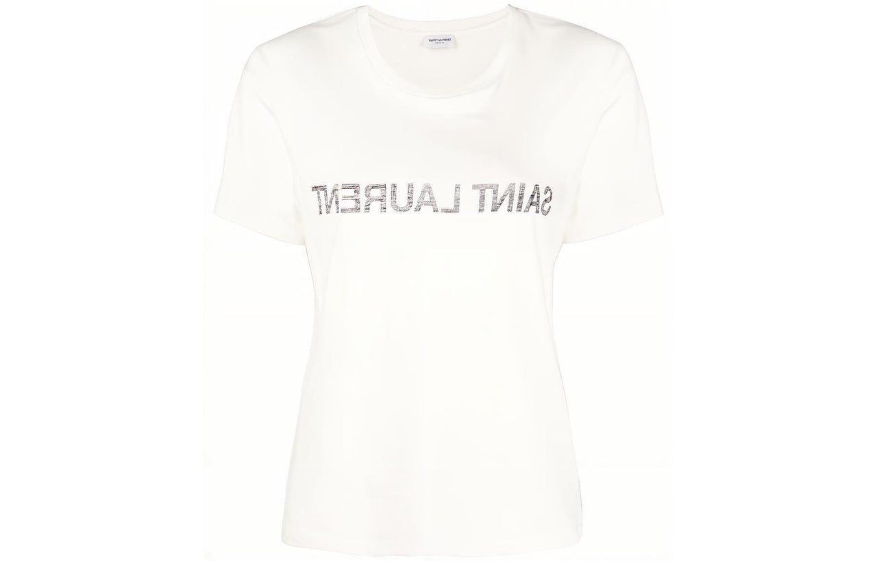 SAINT LAURENT Reverse Logo T Shirt Natural