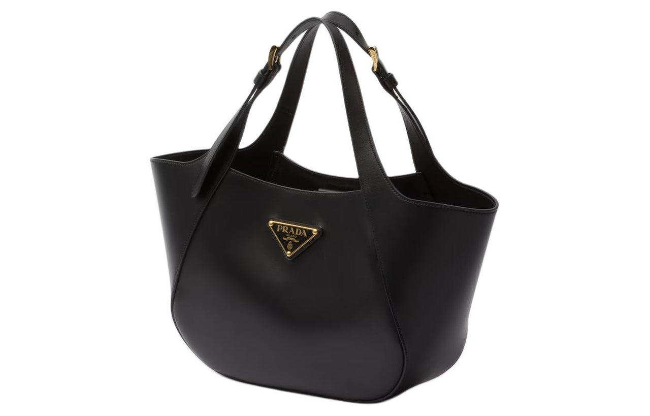 PRADA Leather Tote Bag Shopping Bag Handbag Medium Size Women's Black