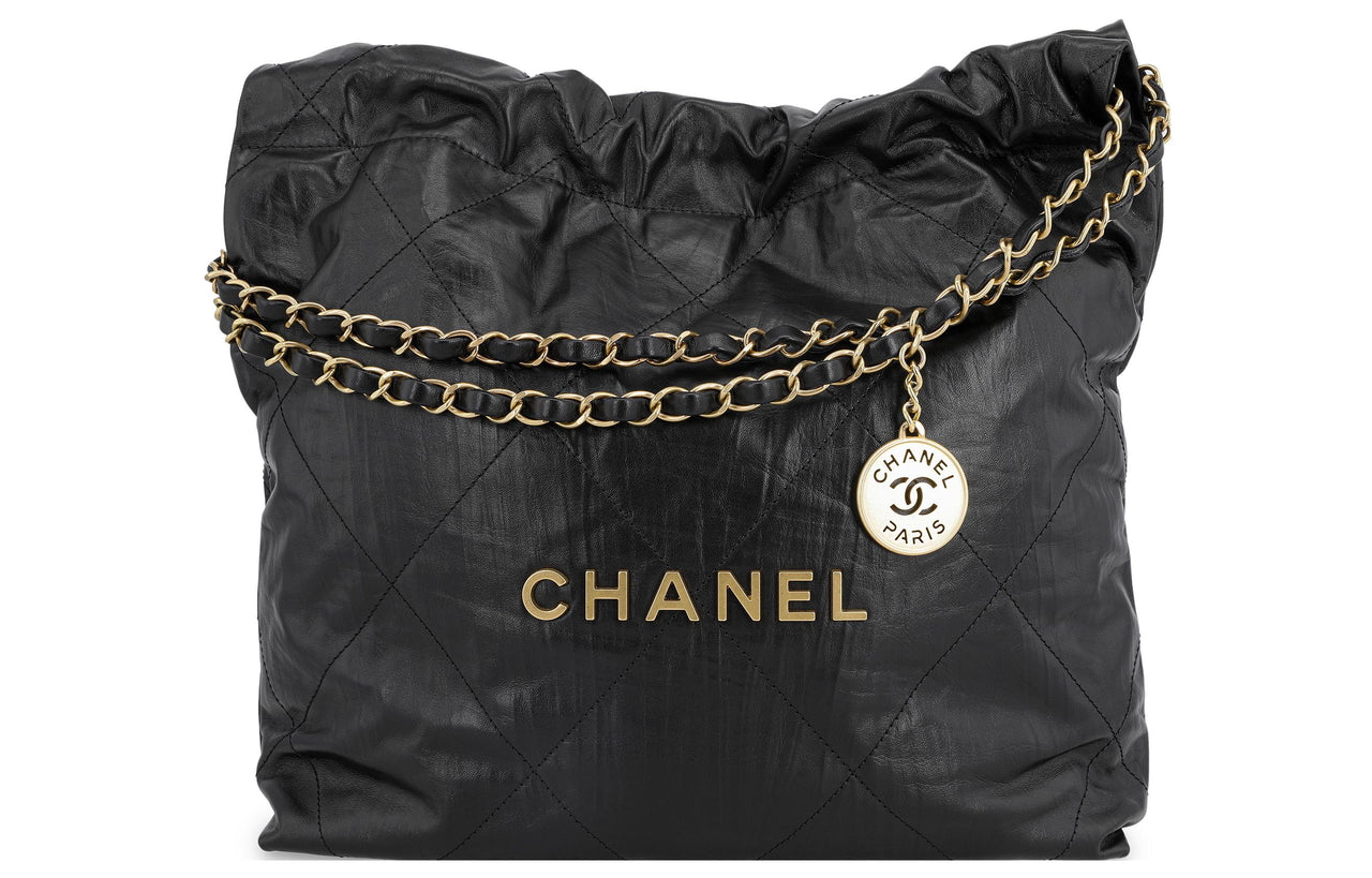 CHANEL 22Bag Pleated Cow Leather Bucket Bag Handbag Shoulder Bag Women's Black