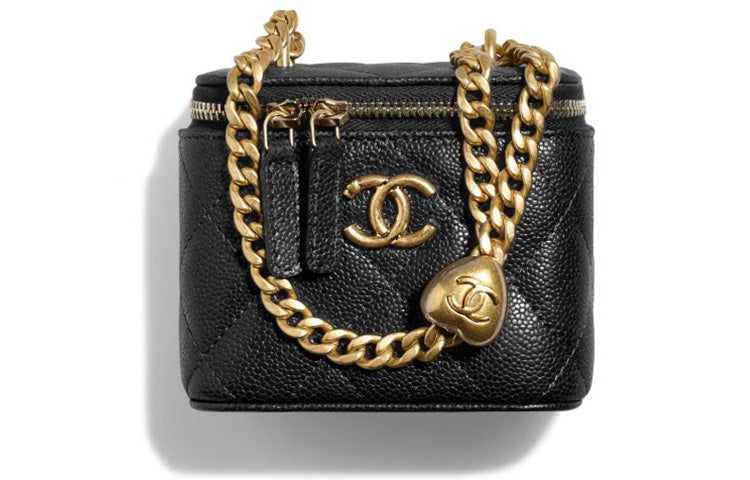 CHANEL Cow Leather Heart Gold Ball Box Bag Square Box Crossbody Bag Small Size Women's Black
