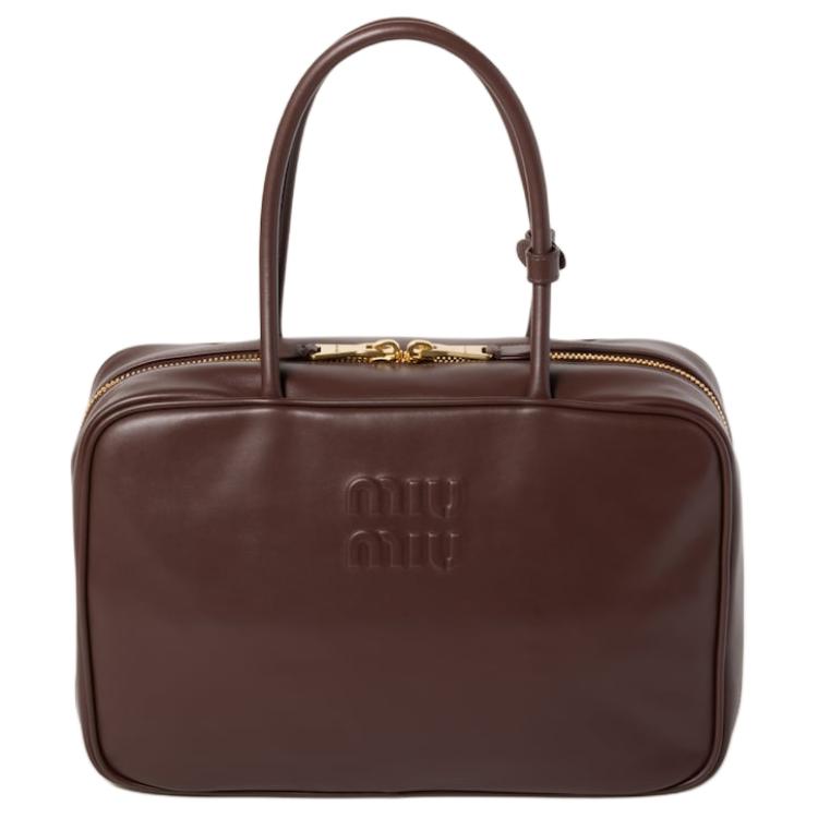 MIU MIU Beau Calfskin Bowling Bag Shoulder Bag Handbag Large Size Women's Briarwood