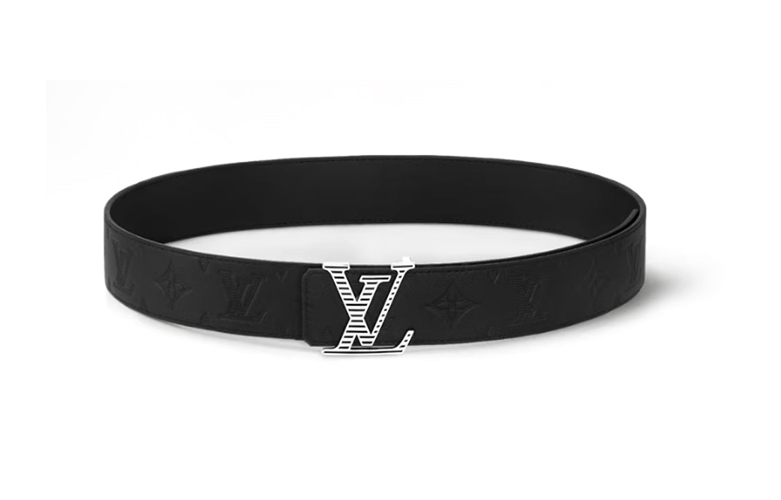LOUIS VUITTON Smooth Leather Pail Metal Enamel Leather Belts Men's Black Width: 4CM